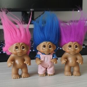 Vintage Lot of 3 1986 DAM Troll Dolls – Pink, Purple &  Blue Hair + Clothes